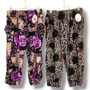 Floral and Leopard Print Harem Parachute Capris 3/4 Length